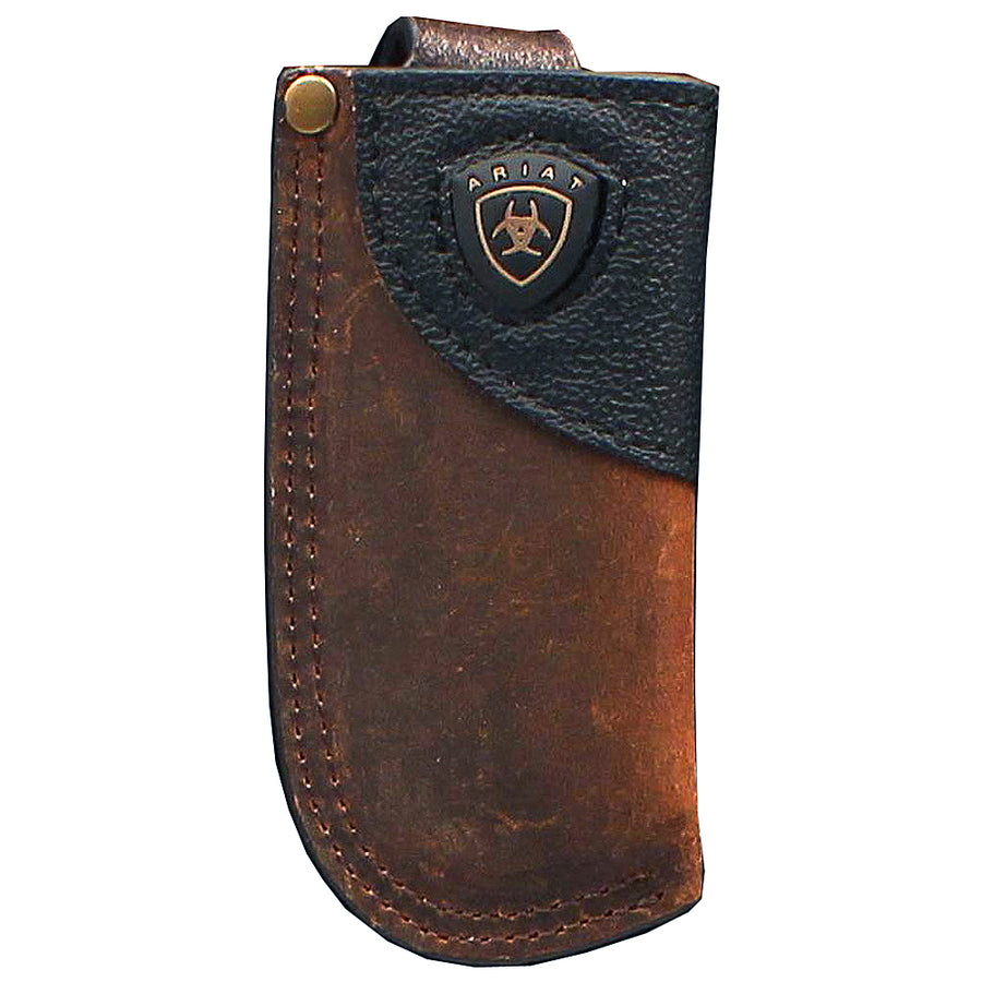 Ariat Leather Knife Sheath Overlay Logo Brown Loop Secure Fastening – by Hilason – Cowboy and equestrian accessories