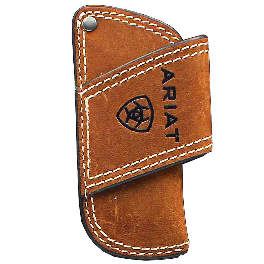 Ariat Knife Sheath Case Leather Embossed Logo Medium Brown by Hilason – Cowboy and equestrian accessories