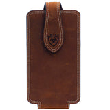 Ariat Cell Phone Case Holder Logo Leather Double Stitched Edges Medium Brown