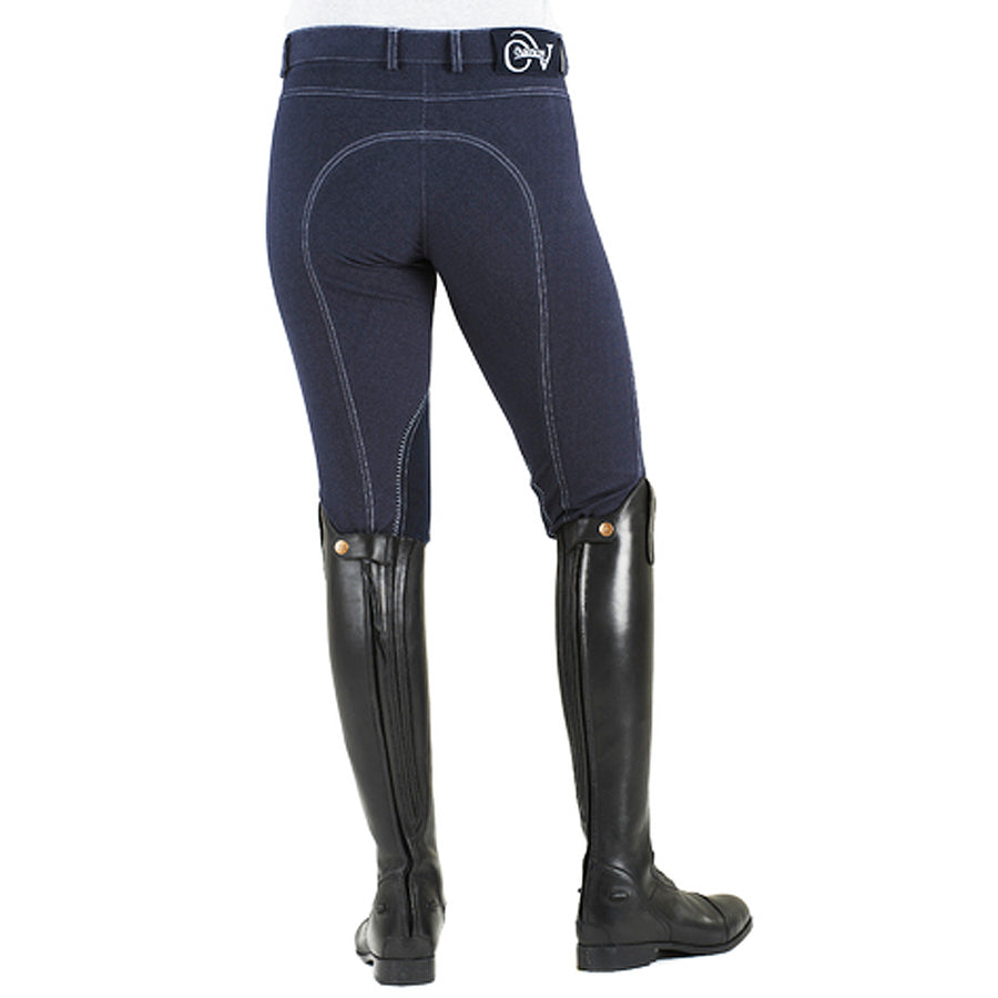 Ovation Euro Melange Knee Patch Breeches Indigo Denim-Knit Contrast Stitching - Uhorse