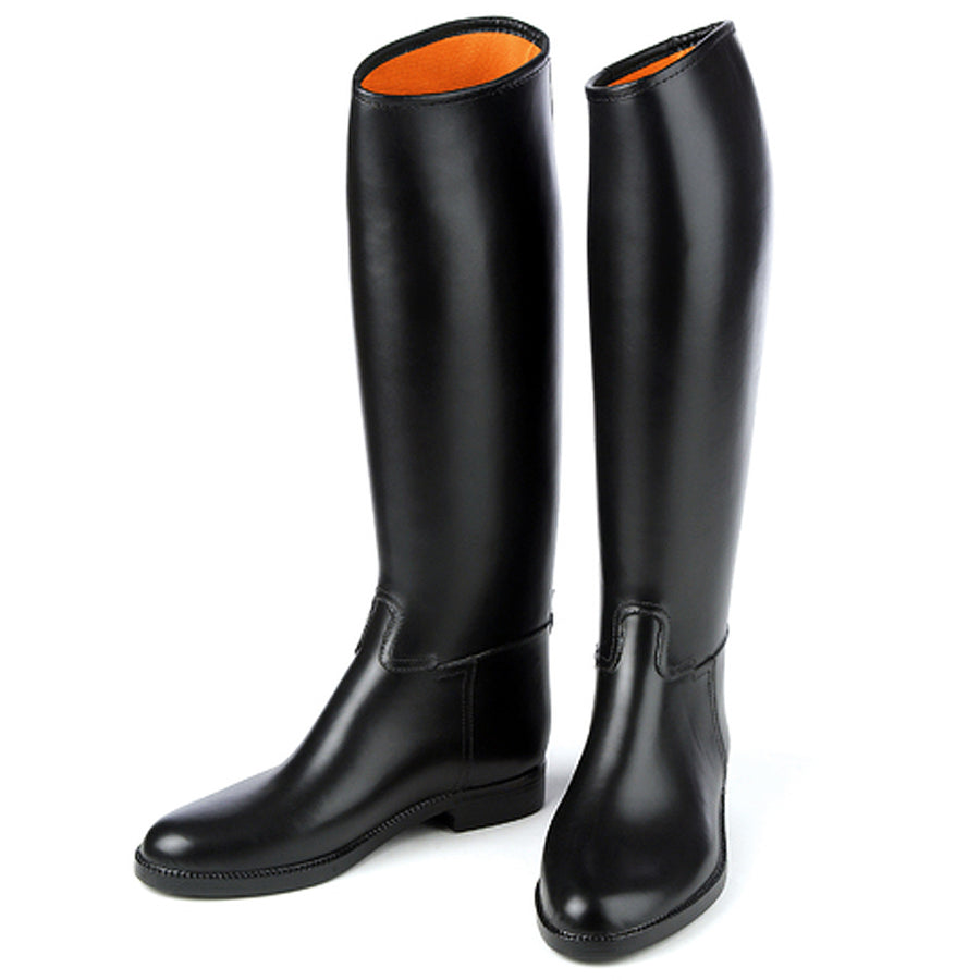 Black leather tall riding boots with orange lining - Uhorse
