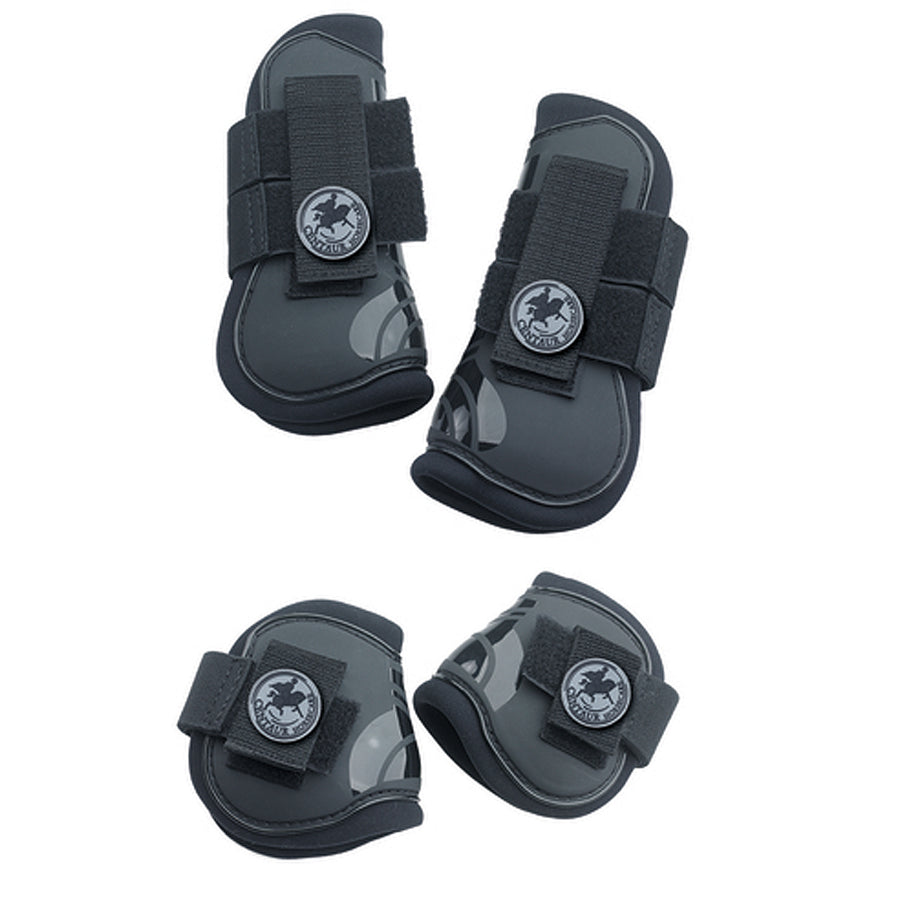 Black nylon horse leg boots with velcro straps, set of four - Uhorse