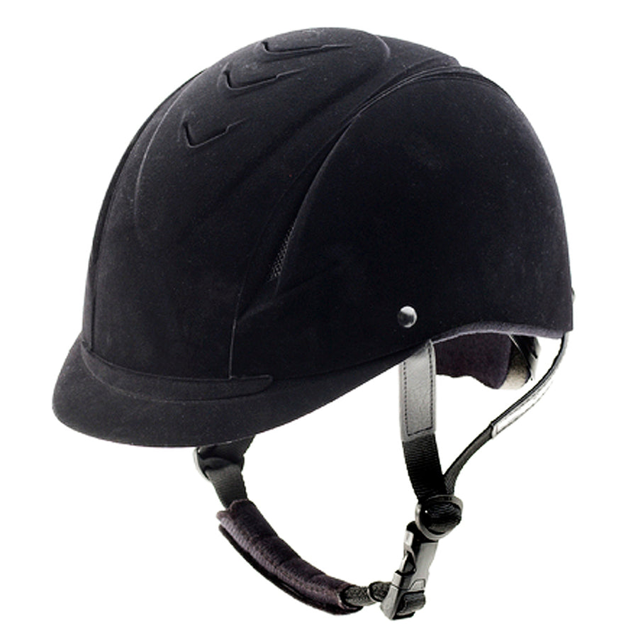 Black velvet riding helmet with chin strap - Uhorse
