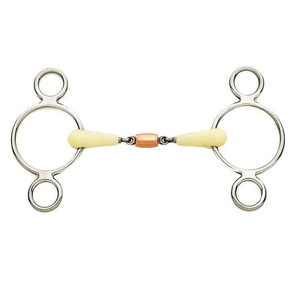5-3/4" Happy Copper Roller Mouth 2-Ring Pessoa Gag Stainless Steel Horse Bit - Hilason