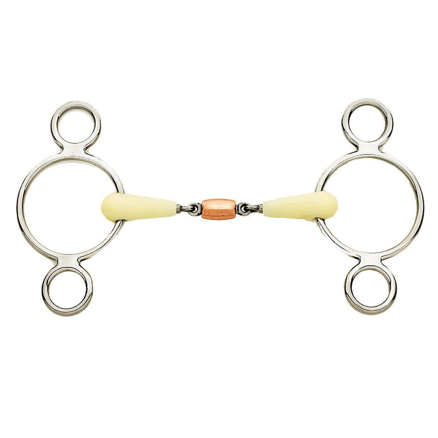 5-3/4" Happy Copper Roller Mouth 2-Ring Pessoa Gag Stainless Steel Horse Bit - Hilason
