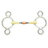 5-3/4" Happy Copper Roller Mouth 2-Ring Pessoa Gag Stainless Steel Horse Bit - Hilason
