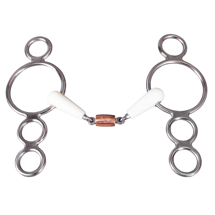 5" Happy Copper Roller Mouth 3-Ring Pessoa Gag Stainless Steel Horse Bit - Uhorse