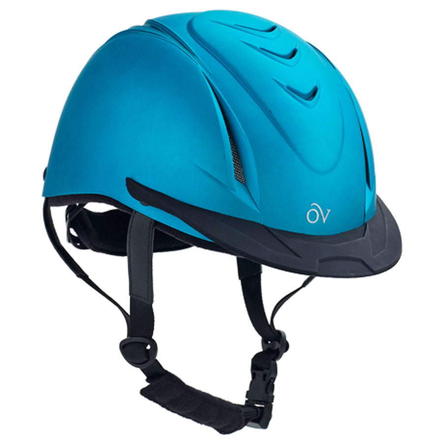 Turquoise riding helmet with black harness straps - Uhorse