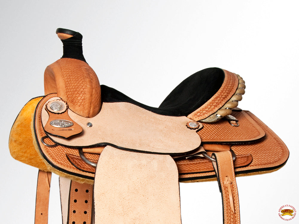 HILASON Western Horse Saddle American Leather Basketweave Ranch Roping Cowboy | Hand Tooled | Horse Saddle | Western Saddle | Wade & Roping Saddle | Horse Leather Saddle | Saddle For Horses