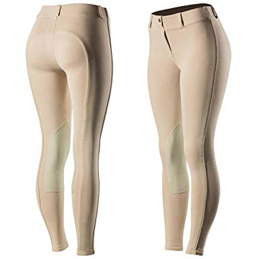 46" Horze Ella women's Pull On Knee Patch Breeches Soft Slightly Stretchy Tan - Uhorse
