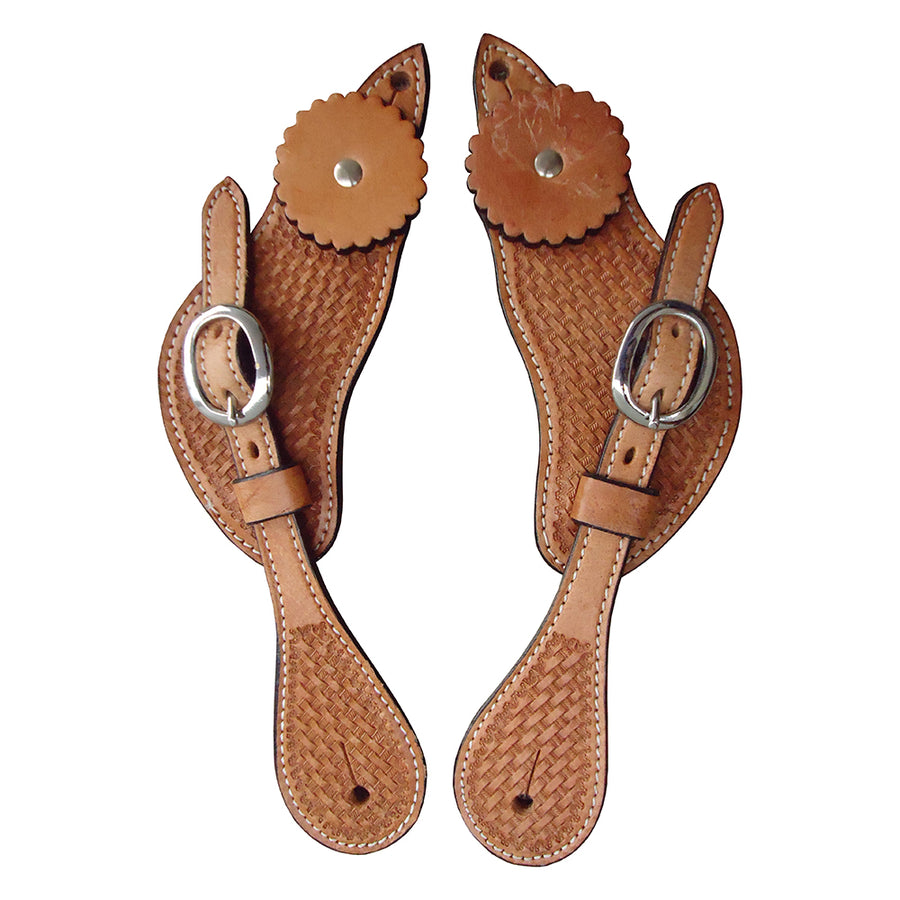 Hilason Western Leather Horse Spur Straps Basket Weave Tool Tan Concho