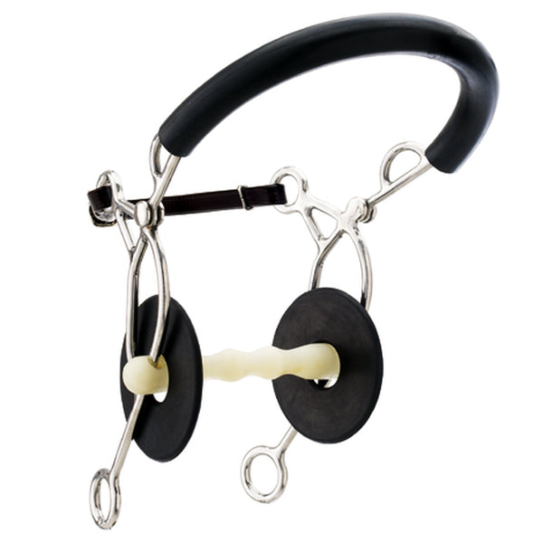 Black rubber and metal horse bit with silver hardware - Uhorse