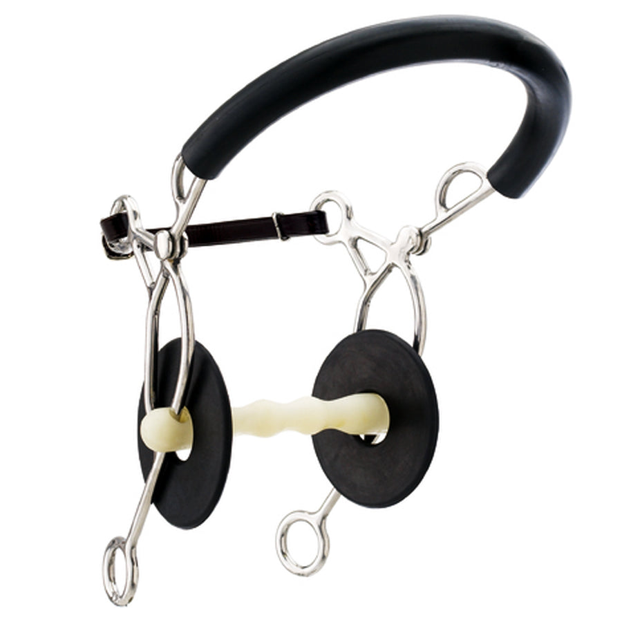 Black rubber and metal horse bit with silver hardware - Uhorse