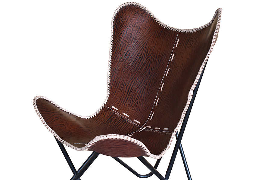 Genuine Leather Butterfly Chair Folding Lounge Modern Sling Accent Seat