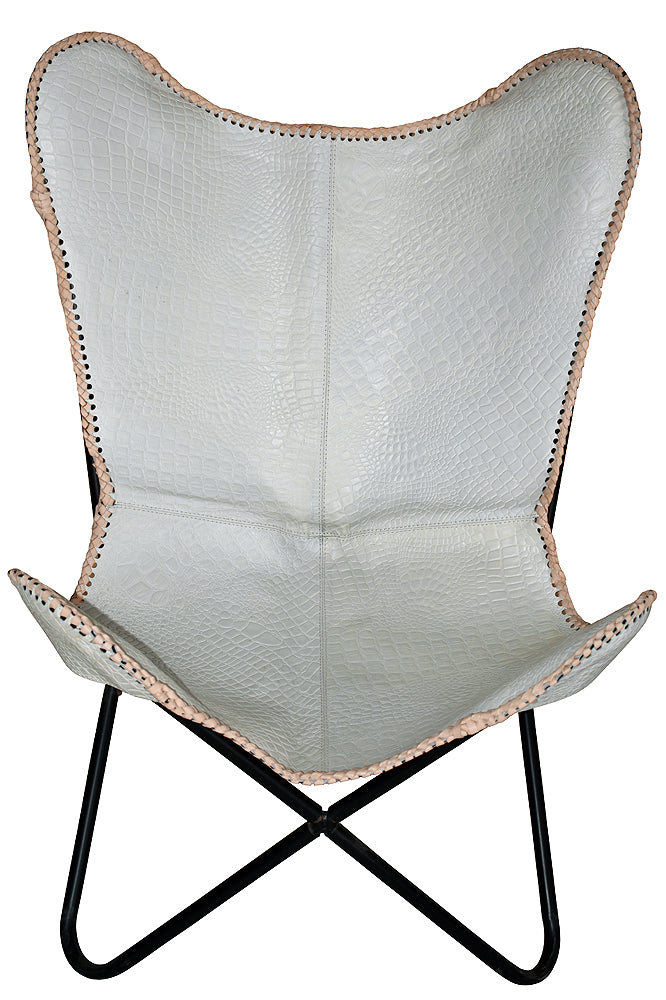 Genuine Leather Butterfly Chair Folding Lounge Modern Sling Accent Seat