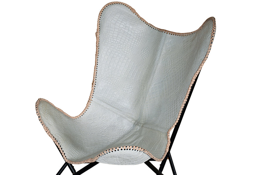 Genuine Leather Butterfly Chair Folding Lounge Modern Sling Accent Seat