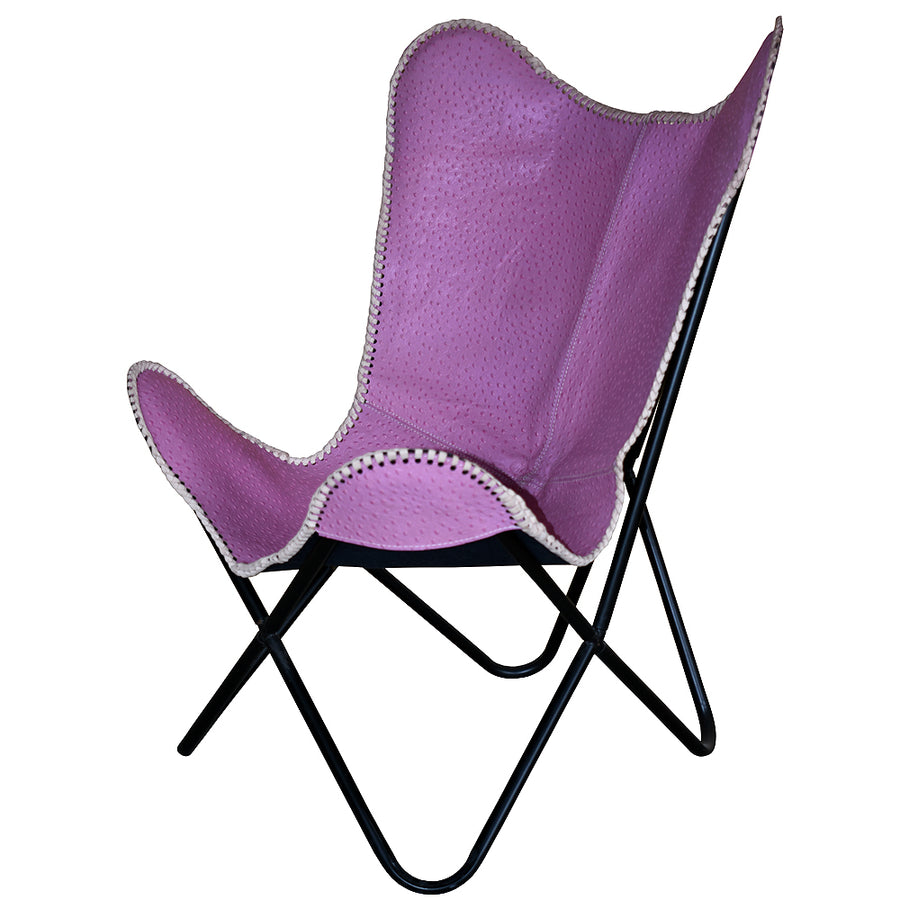 Genuine Leather Butterfly Chair Folding Lounge Modern Sling Accent Seat - Uhorse