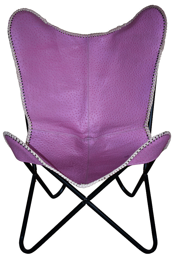 HILASON Genuine Leather Butterfly Chair Folding Lounge Modern Sling Accent Seat
