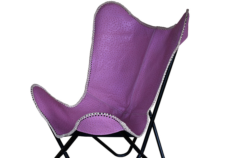HILASON Genuine Leather Butterfly Chair Folding Lounge Modern Sling Accent Seat