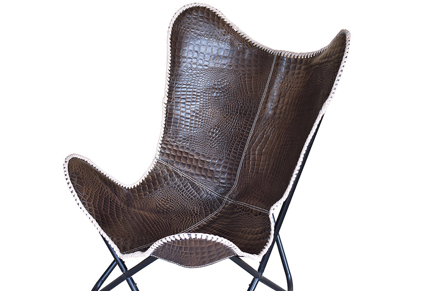 Genuine Leather Butterfly Chair Folding Lounge Modern Sling Accent Seat