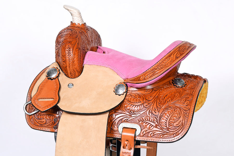 Comfytack 12 in Tan Western Kids Youth Children Miniature Pony Saddle Leather Trail Tack | Hand Tooled Saddle | Western Saddle | Saddle for Horses | Horse Tack Set