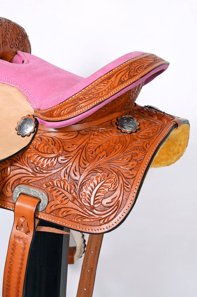 Comfytack 12 in Tan Western Kids Youth Children Miniature Pony Saddle Leather Trail Tack | Hand Tooled Saddle | Western Saddle | Saddle for Horses | Horse Tack Set