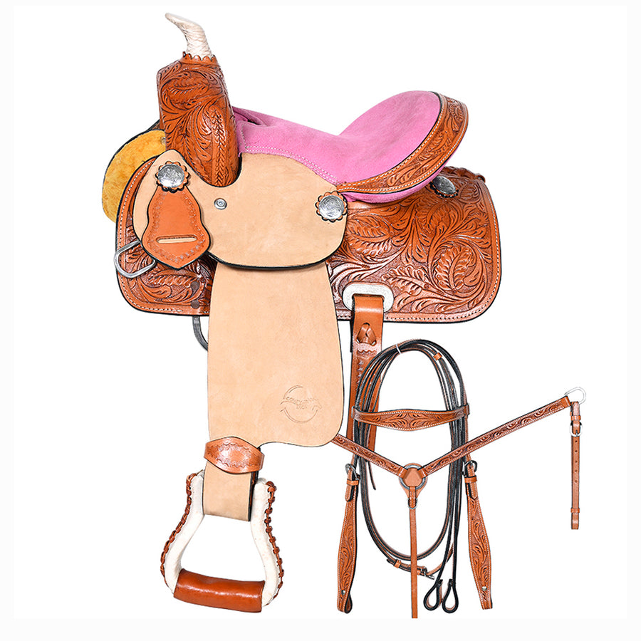 Comfytack 10 in Tan Western Kids Youth Children Miniature Pony Saddle Leather Trail Tack - Uhorse