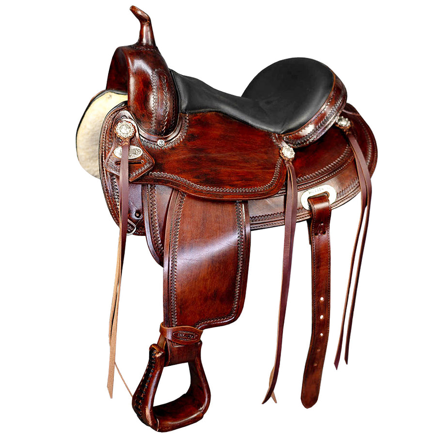 15 In HILASON Western Horse Saddle American Leather Flex Tree Trail and Pleasure Dark Brown - Uhorse