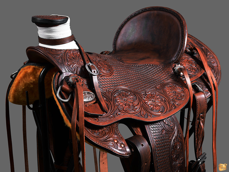 HILASON Western Horse Wade Saddle American Leather Ranch Roping Dark Brown | Hand Tooled & For Horses