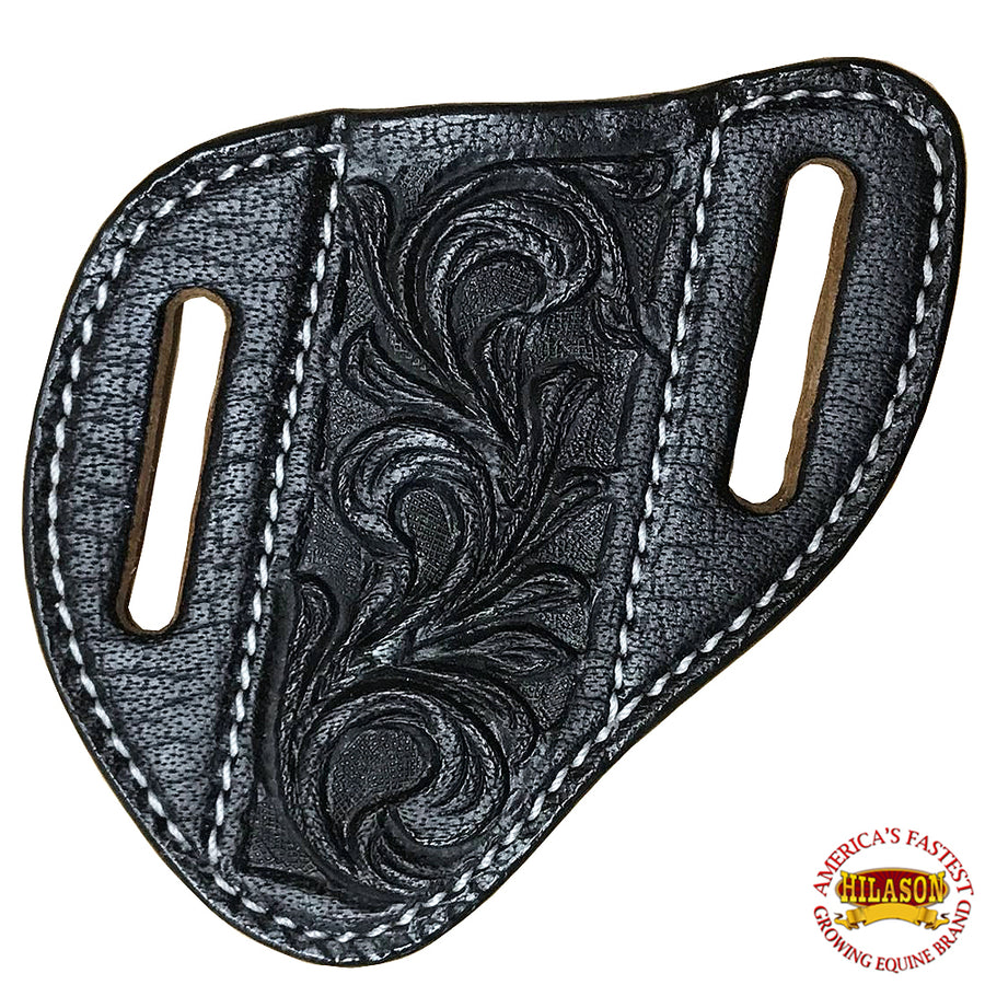 Black leather tooled belt slide - Uhorse