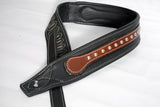 Leather Guitar Bass Strap 3.25" Dual Color Padded Black By Great American