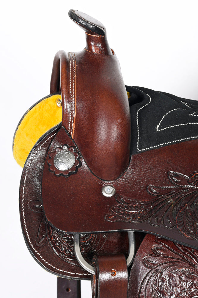 Comfytack 17 in Dark Brown Western Kids Youth Children Miniature Pony Saddle Leather Trail Tack | Hand Tooled Saddle | Western Saddle | Saddle for Horses | Horse Tack Set