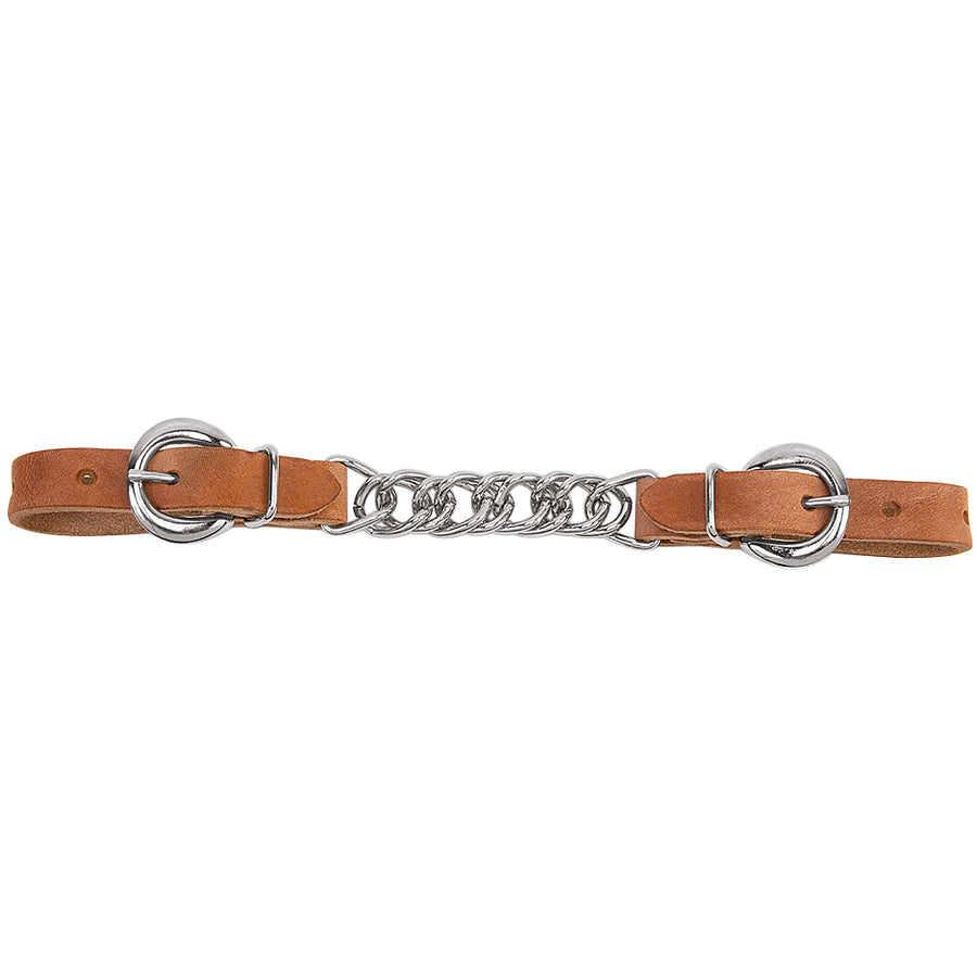 3-1/2 in Harness Leather Single Flat Link Chain Curb Strap Russet - Hilason