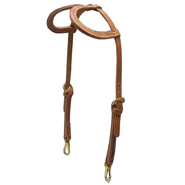 Brown leather two-ear headstall with brass hardware - Uhorse