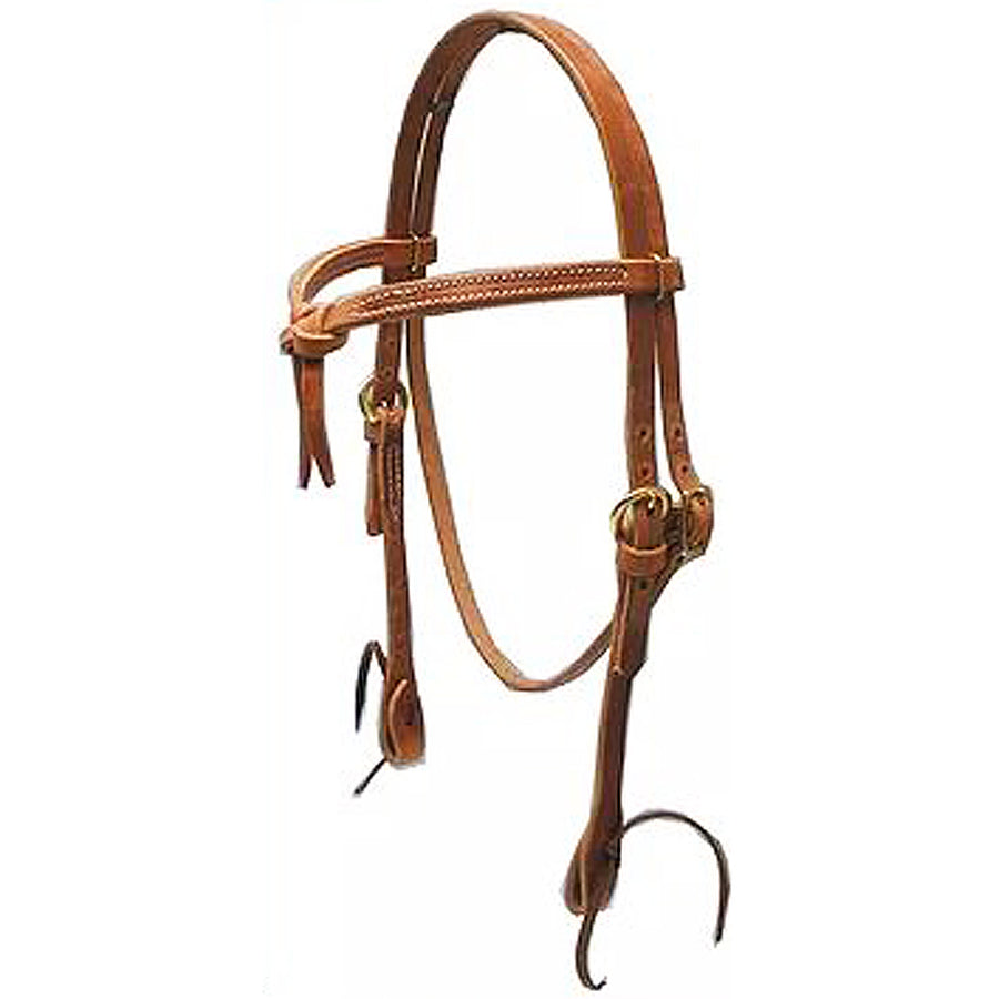 Brown leather western headstall with brass hardware - Uhorse