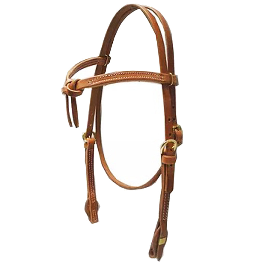Tan leather western headstall with brass hardware - Uhorse
