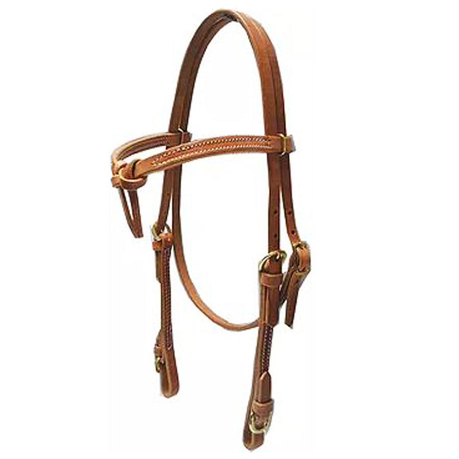 Tan leather western headstall with braided noseband - Uhorse