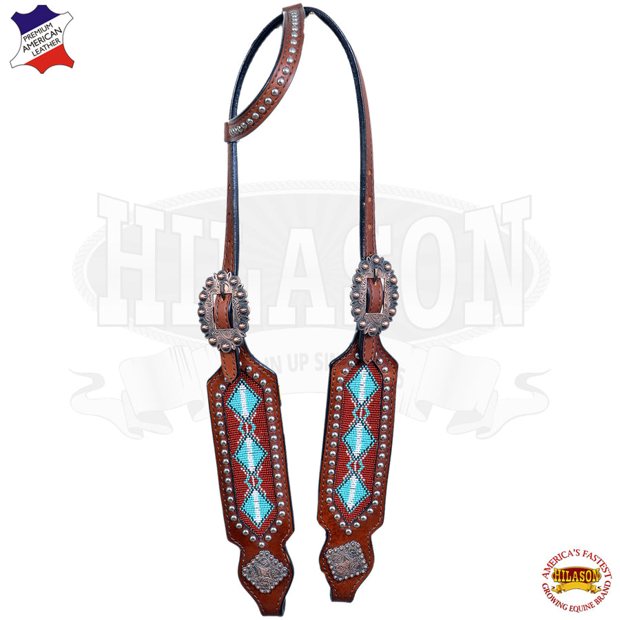 Hilason W. H. One Ear Headstall Bridle American Leather Turquoise – by Hilason – Cowboy and equestrian accessories