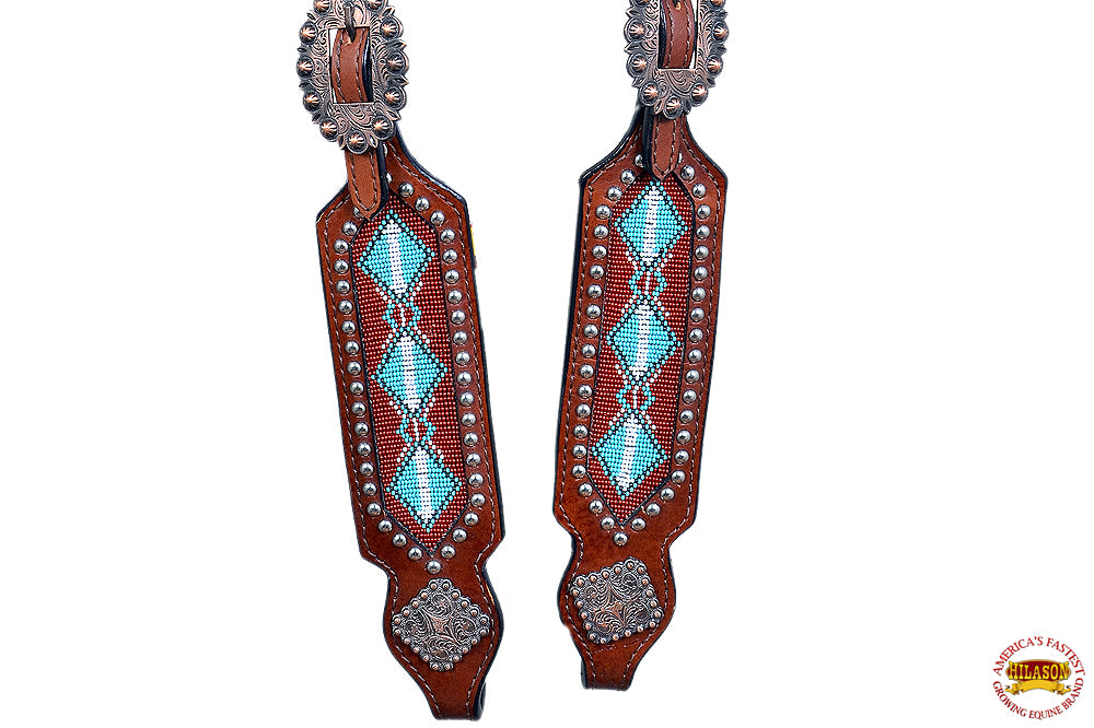 Hilason Western Horse One Ear Headstall Bridle American Leather Turquoise