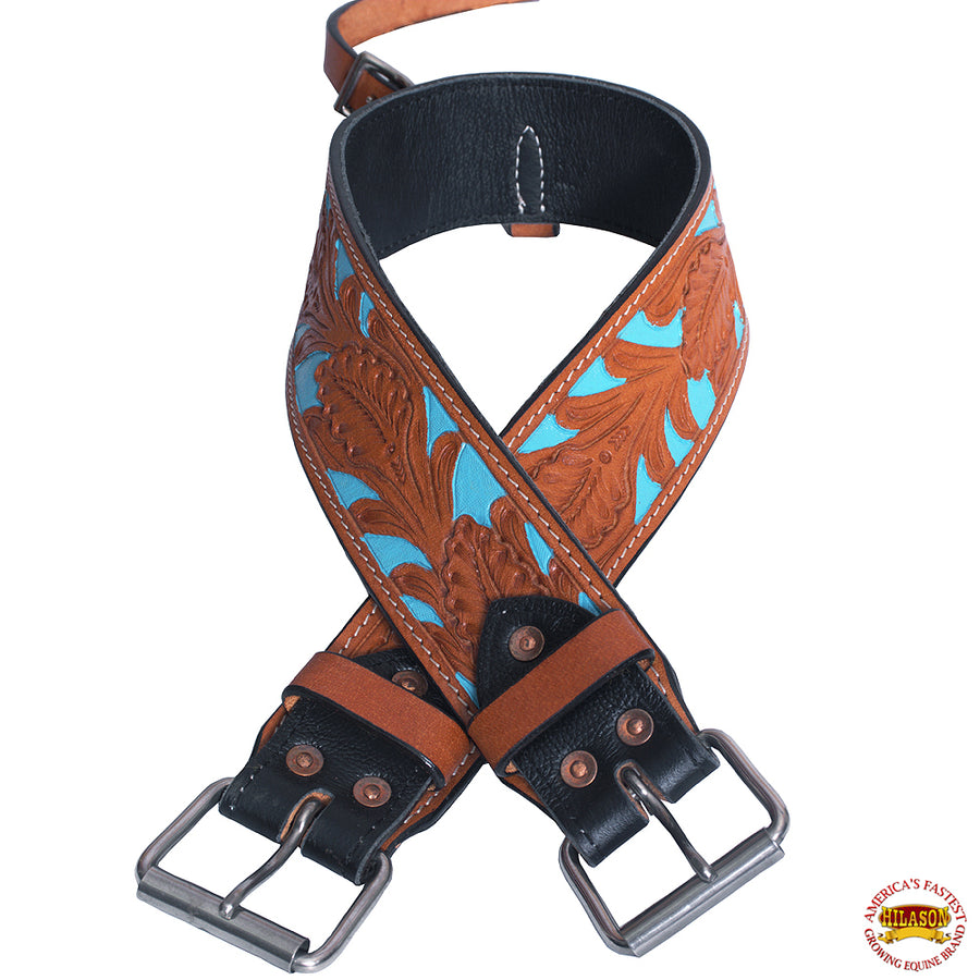 HILASON Western Leather Tooled Back Rear Cinch Flank Girth | Horse Saddle Cinch| for
