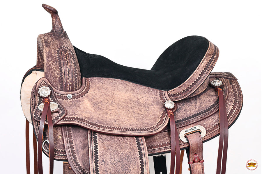 HILASON Western Horse Saddle American Leather Treeless Trail Pleasure | Barrel for Horses