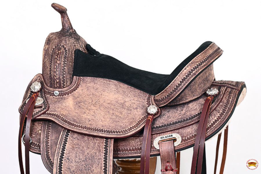 HILASON Western Horse Saddle American Leather Treeless Trail Pleasure | Barrel for Horses