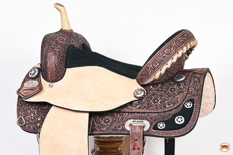 HILASON Western Horse Treeless Trail Barrel American Leather Saddle | for Horses