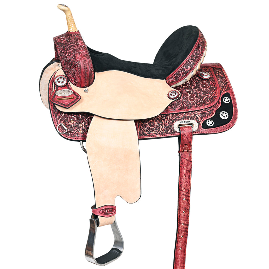 Hilason Western Horse Treeless Trail Barrel American Leather Saddle - Uhorse