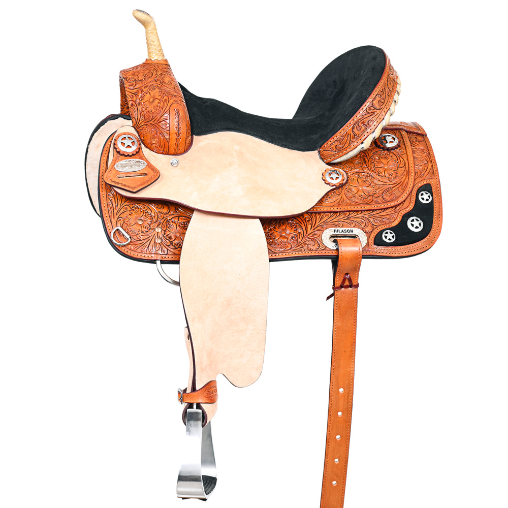 HILASON Western Horse Saddle American Leather Treeless Trail Barre | Horse Saddle | Western Saddle | Leather Saddle | Treeless Saddle | Barrel Saddle | Saddle for Horses