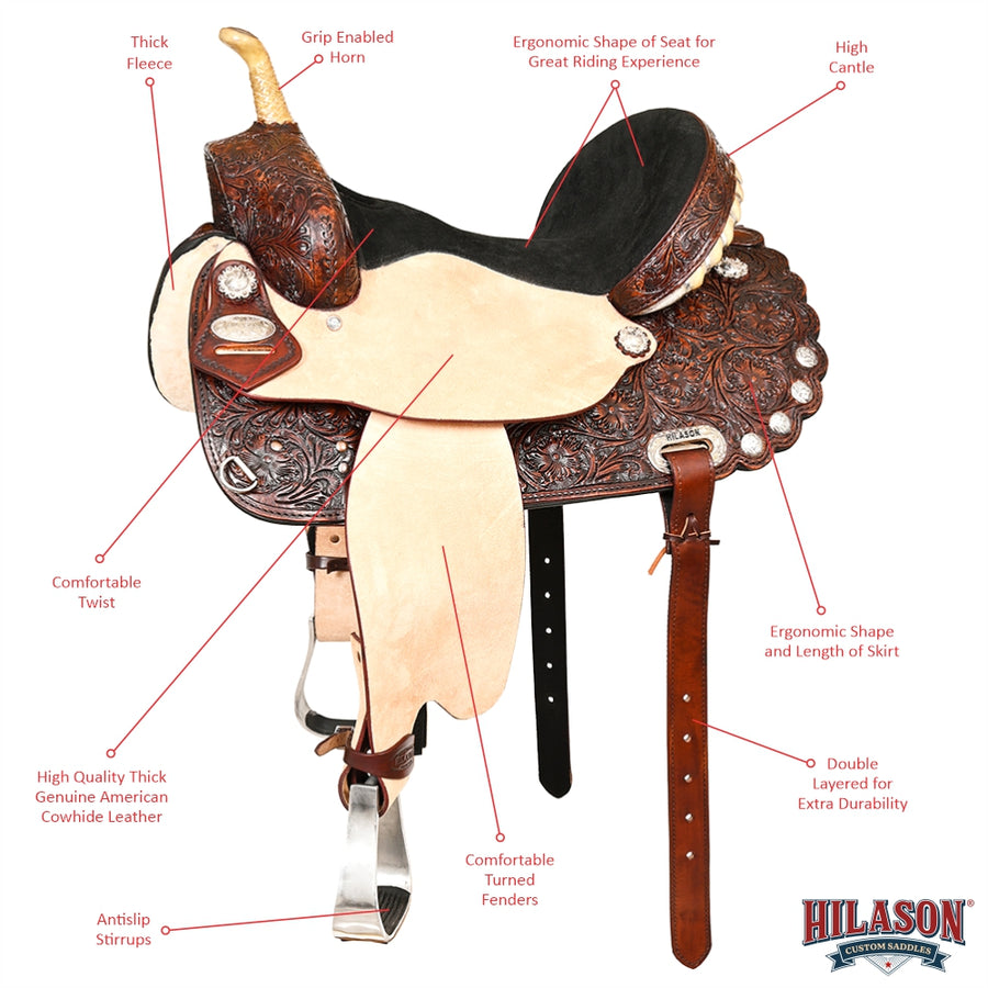 HILASON Western Horse Saddle American Leather Treeless Trail Barrel | for Horses