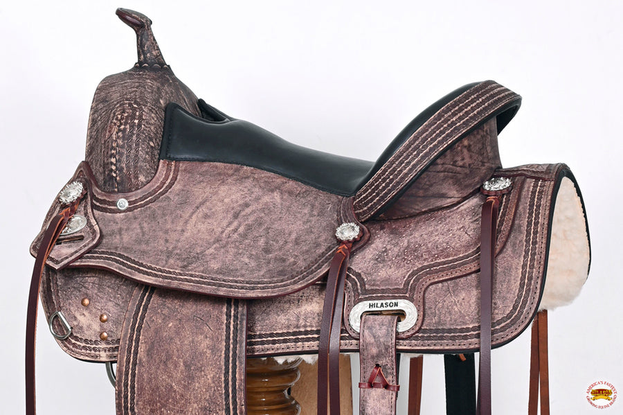 HILASON Western Horse Saddle American Leather Treeless Trail Pleasure | Barrel for Horses