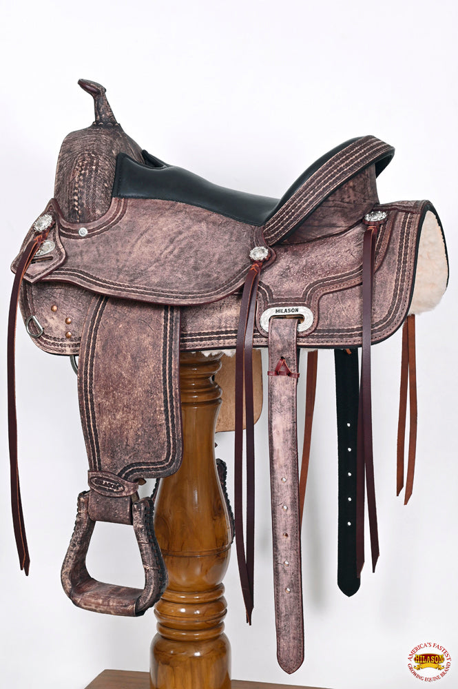 HILASON Western Horse Saddle American Leather Treeless Trail Pleasure | Horse Saddle | Western Saddle | Leather Saddle | Treeless Saddle | Barrel Saddle | Saddle for Horses