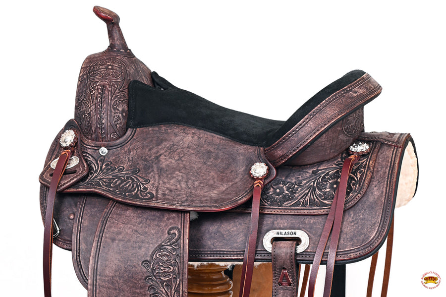 HILASON Western Horse Saddle American Leather Treeless Trail Pleasure | Barrel for Horses