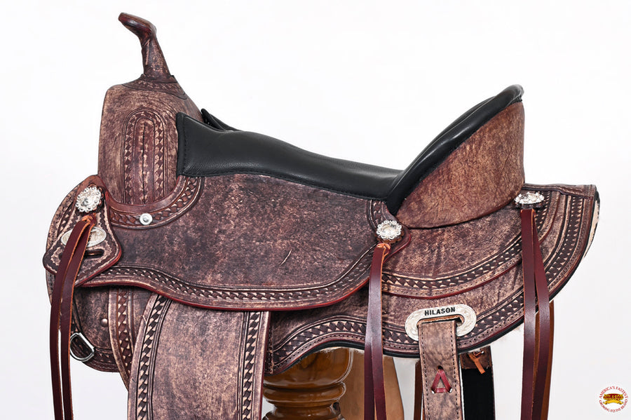 HILASON Western Horse Saddle American Leather Treeless Trail Pleasure | Barrel for Horses